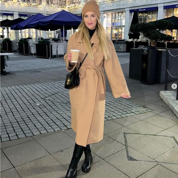 Zara coat wool blend oversized long camel belted rope trench coat - Picture 5 of 10